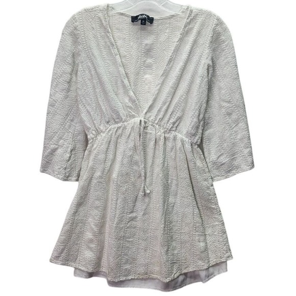 Lulus Mini Dress Womens M White Eyelet Wrap Ruched Front Summer Boho Cottagecore - Picture 1 of 9